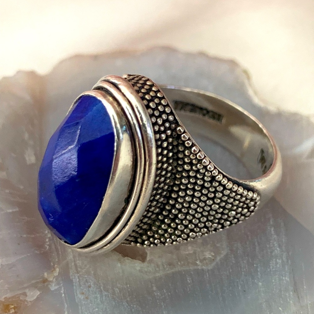 Vintage BA Suarti Sterling Silver Ring Faceted Lapis Lazuli Stone Size 6 US - Picture 4 of 11